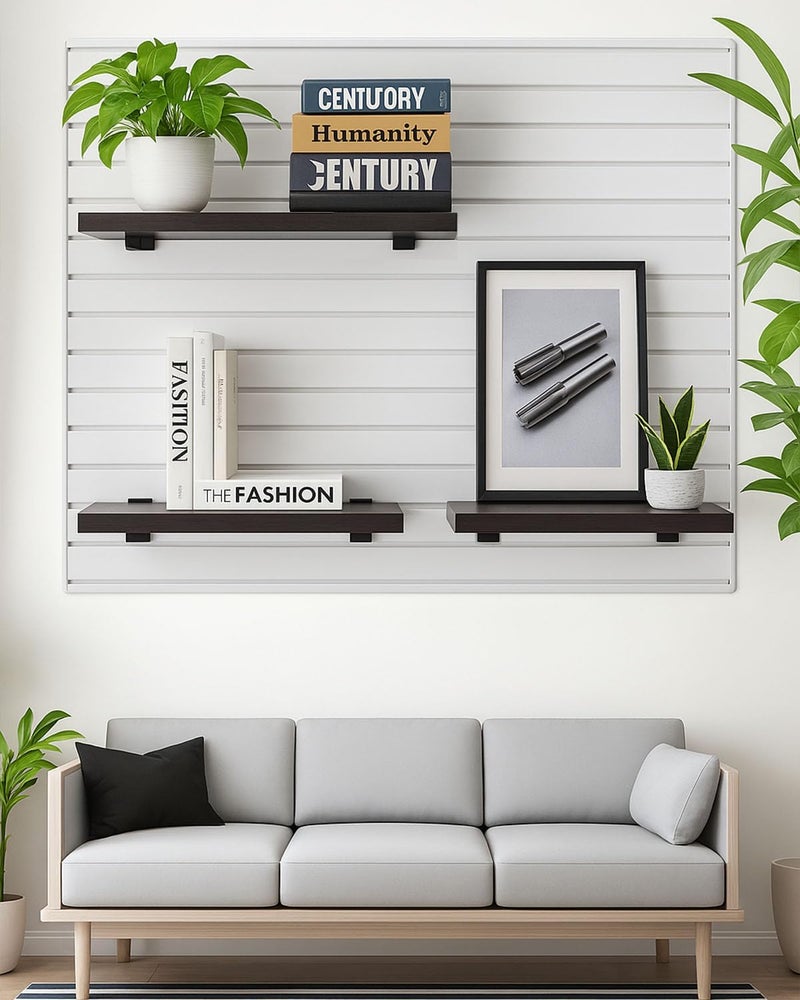 Alffun 3-Pack 16" x 6" Wooden Slatwall Shelves with Heavy-Duty Metal Brackets, Black Slat Wall Floating Storage Organizer for Garage, Home, Retail, and Boutiques - Image 4